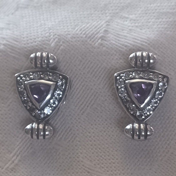 John Atencio Amethyst and Diamond Stud Earrings, SS - Picture 2 of 11